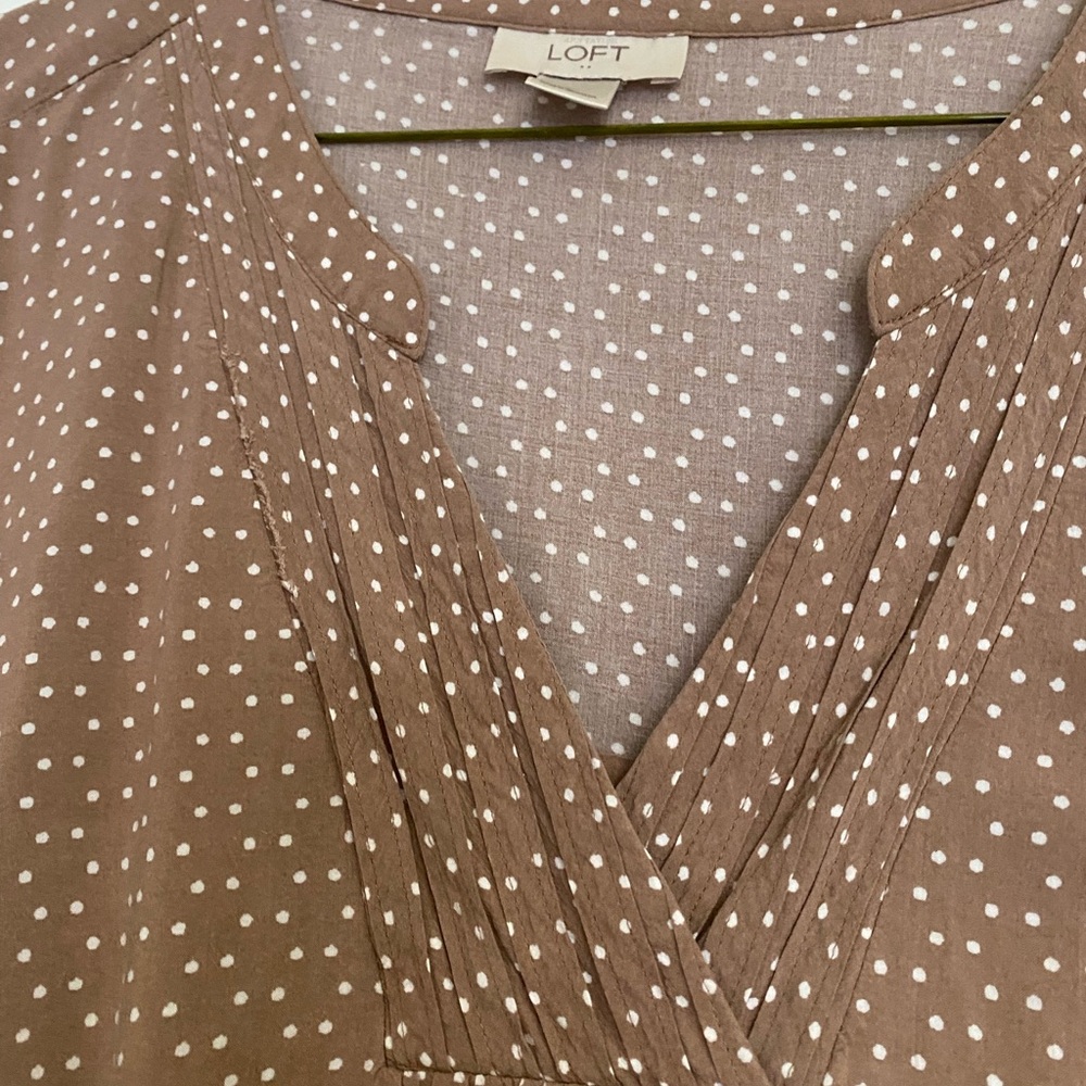 LOFT Beige Polka Dot Blouse